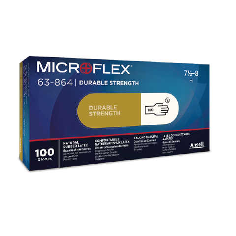 Guante Microflex 63-864 de látex sin polvo alta calidad, dedos con textura y reforzados, EN374-5 Virus, EN374-1, EN421.