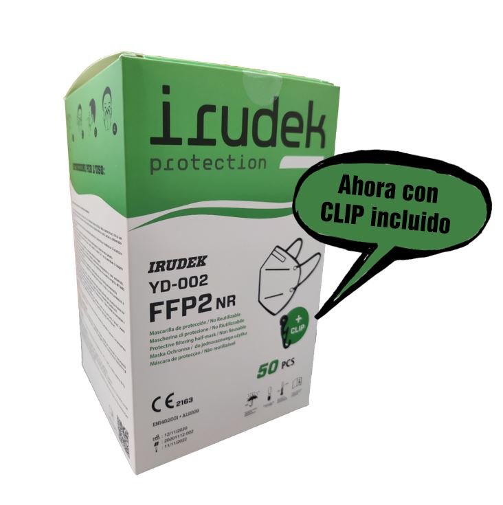 Mascarilla Irudek YPHD FFP2 sin válvula plegado vertical, almohadilla de confort en nariz.