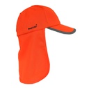 Gorra transpirable con cubrenucas Simloc, color naranja alta visibilidad, protección solar UPF50+ según norma DIN EN 13758-1