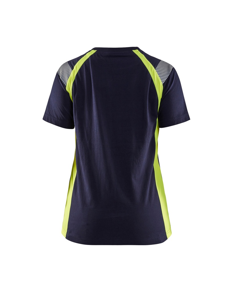 Camiseta femenina Blaklader 3402 m/corta de visibilidad mejorada, 100% algodón + parte alta visibilidad 100% poliester, bandas segmentadas