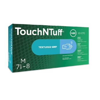 Guantes de nitrilo desechables Ansell TNT 92-670, excelente resistencia química y mecánica, dedos texturados, 0,11 mm. espesor en palma y 0,13 mm. en dedos.