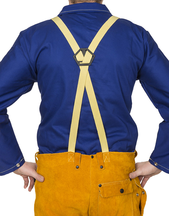 Pantalón para soldadura Weldas 44-2600 Golden Brown™ en cuero serraje vacuno, con tirantes y bolsillos