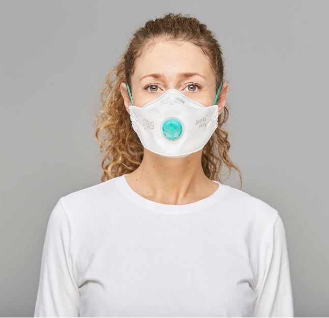 Mascarilla FFP3 plegable con válvula BLS Zer0 033 Flat,  tres solapas de alta protección y baja resistencia respiratoria con lámina protectora