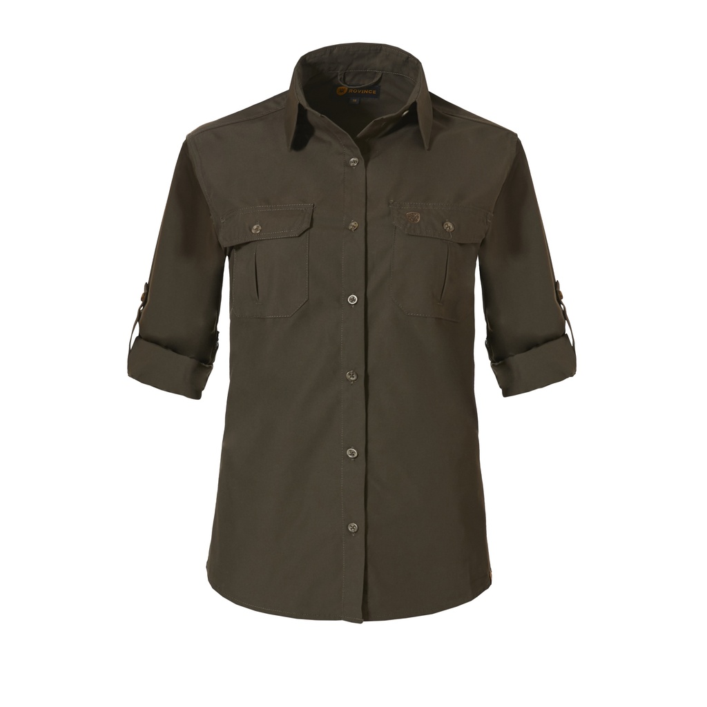 Camisa de manga larga Rovince Ergoline diseño para mujer, revestimiento antiinsectos, dos bolsillos en el pecho con solapa, un bolsillo en el pecho con cremallera, cuello abotonado, NEN-8333, EN-17487, UV50+.