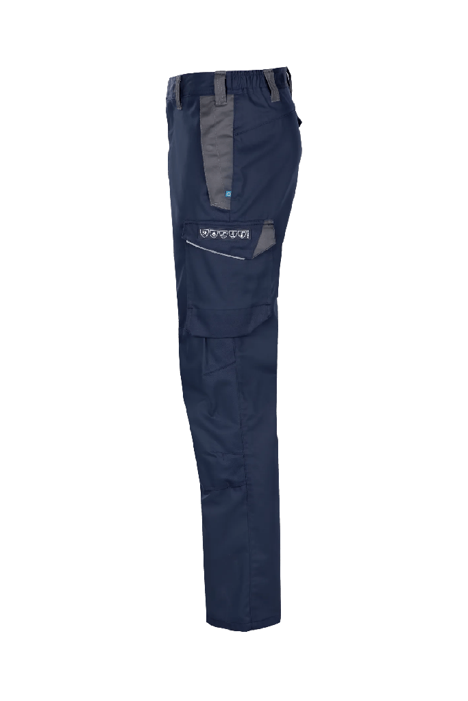 Pantalones Sioen Soyuz ignífugo y antiestático, soldadura clase 2, protección arco eléctrico APC2 - ELIM 25 cal/cm², bolsillos para rodilleras, 450 gr/m², azul marino/gris antracita 