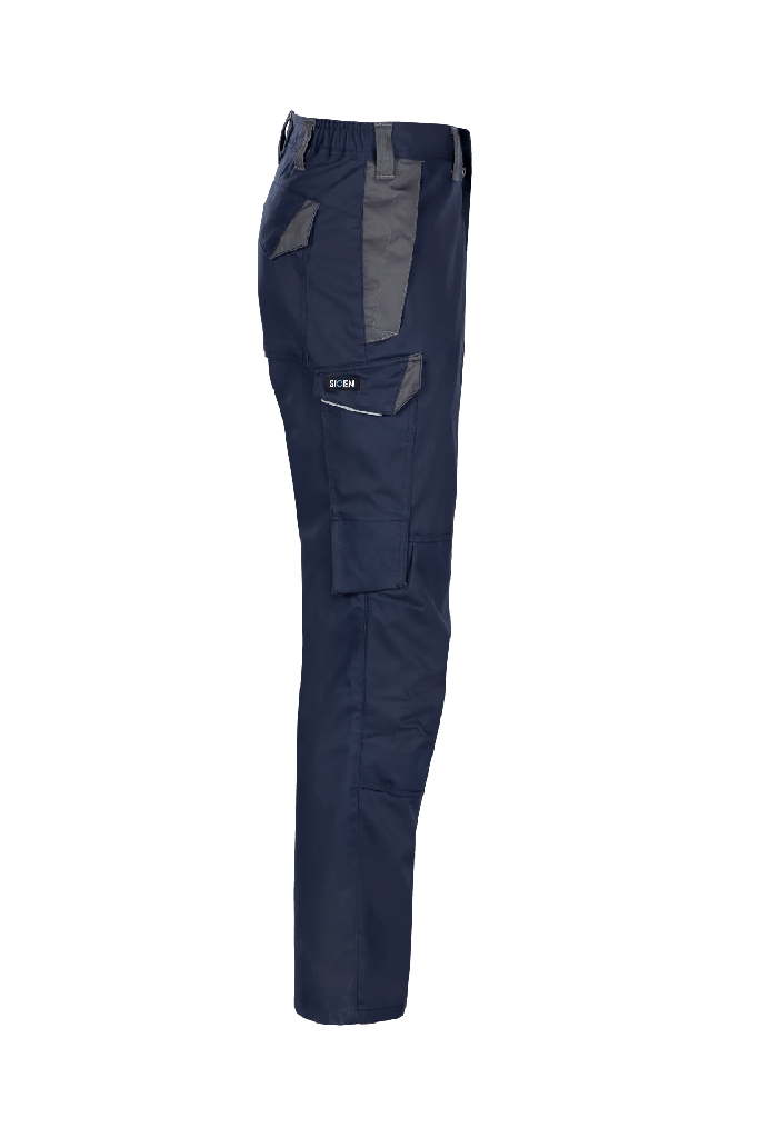 Pantalones Sioen Soyuz ignífugo y antiestático, soldadura clase 2, protección arco eléctrico APC2 - ELIM 25 cal/cm², bolsillos para rodilleras, 450 gr/m², azul marino/gris antracita 