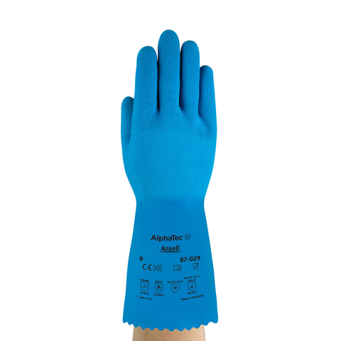 Guante Alphatec 87-029 (Astroflex) de caucho natural con forro de nylon sin costuras y forma anatómica, certificado químico y calor de contacto