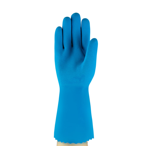 Guante Alphatec 87-029 (Astroflex) de caucho natural con forro de nylon sin costuras y forma anatómica, certificado químico y calor de contacto