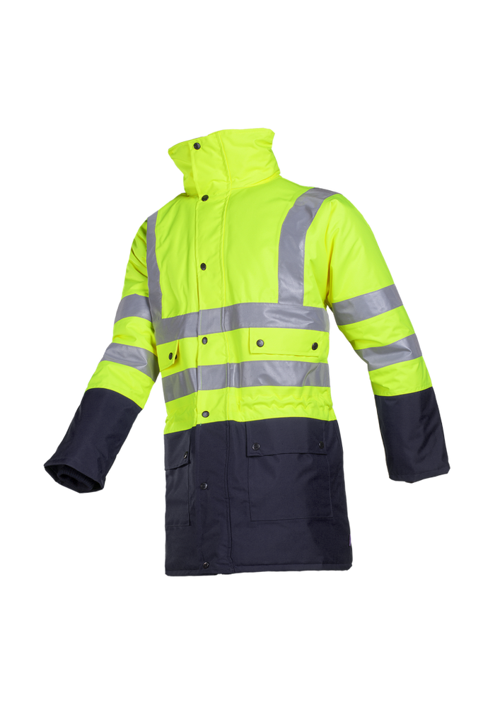 ​​​​​Parka Sioen Stormflash alta visibilidad, tejido Siopor muy resistente, impermeable y transpirable.