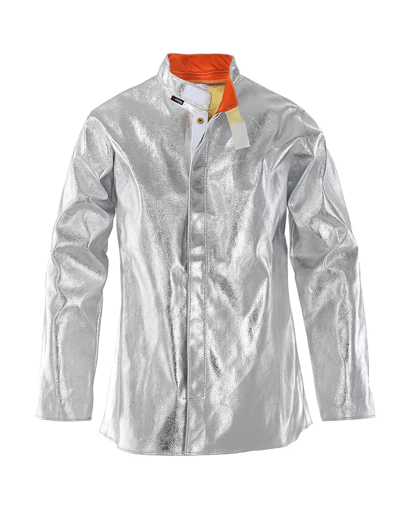 Chaqueta de aramida aluminizada Coval V3KA, con velcro y botones a presión cubiertos con solapa, EN ISO 11612:2015 A1+A2 B1 C3 D3 E2 F1