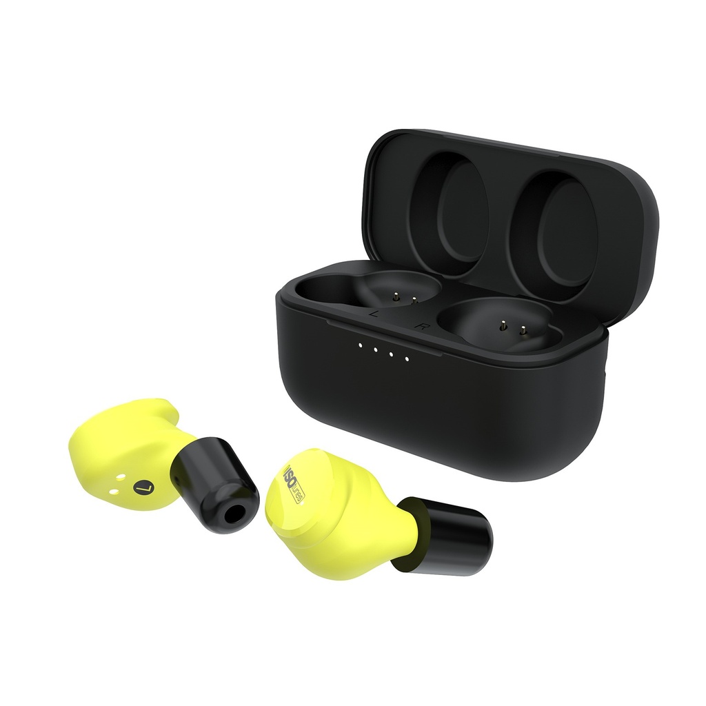 ISOtunes FREE Aware EN352, with Safety Yellow, OSHA compliant, 25 NRR, 13 hour battery, charging case, 1 pair each SS/MS/LS and S/M/L Trilogy Foam Eartips, 1 pair triple layer silicone eartips