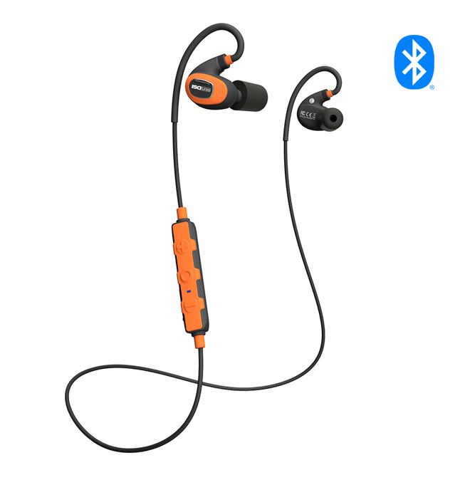 ISOtunes PRO 2.0 EN352 with Safety Orange - improved durability, 16 hr. battery, 27 NRR, IP 6/7, carry case, charging cable, 2 cable clips, 1 pair triple flange tips, 1 pair each XS/S/M/L foam tips