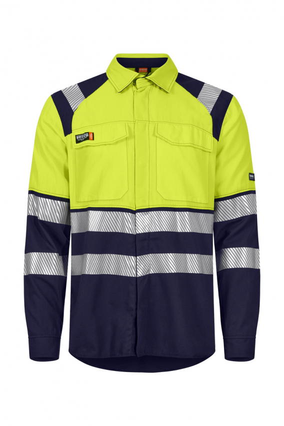 Camisa Tranemo 507691 ignífuga inherente de alta visibilidad, bandas segmentadas, espalda con aireación, tejido extraligero 160 gr/m2