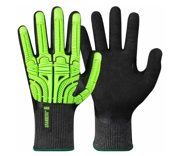 Guante Granberg 5503 resistente a cortes nivel D con protección contra impactos, flexible, fabricado con Typhoon® HPPE, completamente recubierto de nitrilo y resistente al aceite