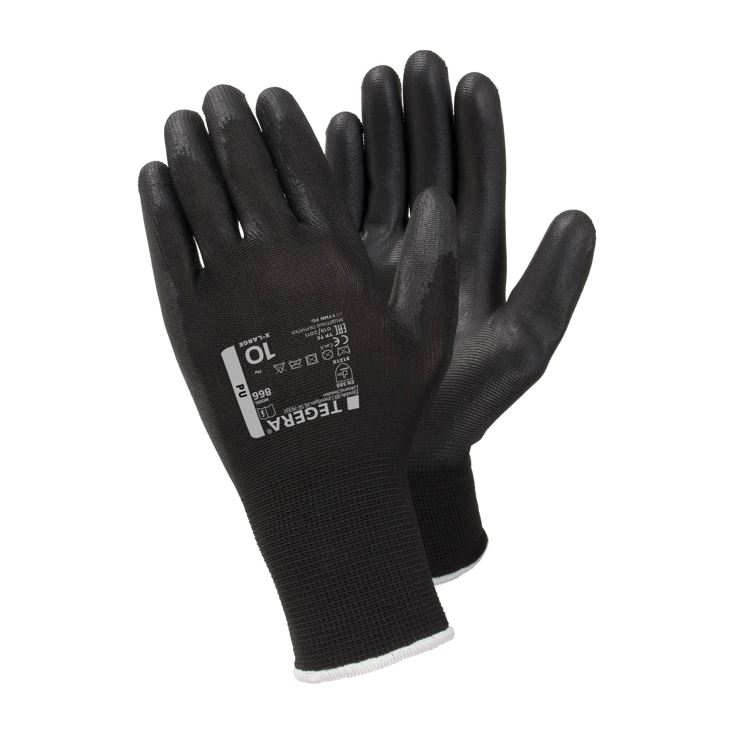 Guante Tegera 866 de poliuretano negro sobre poliester, galga 13
