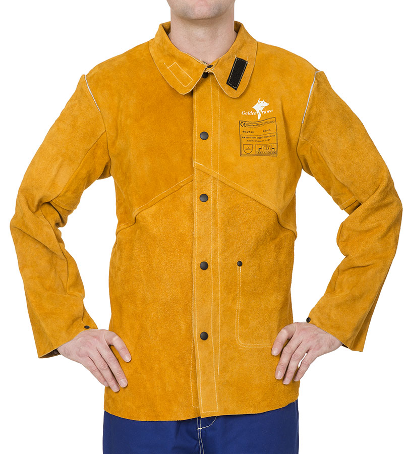 Chaqueta de soldador Weldas Golden Brown con espalda en tejido retardante de la llama