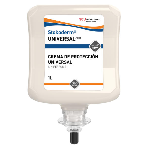 Crema protectora Stokoderm grip pure, mejora el agarre, compatible con guantes, cartucho de 1 litro.