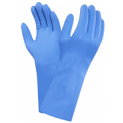Guante Ansell nitrilo azul flocado para alimentación y químicos, grosor 0,42 mm