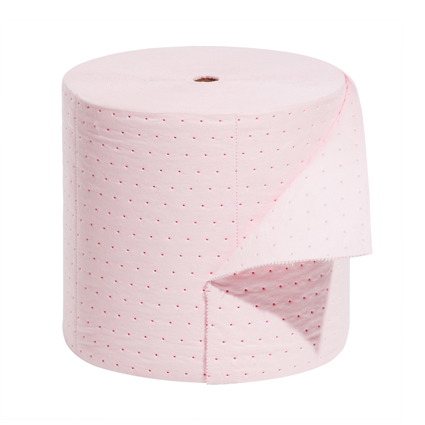 Rollo precortado absorbente Pig HazMat para químicos concentrados (ácido sulfúrico al 98%) y todo tipo de líquidos, 38 cmx46 metros, color rosa.