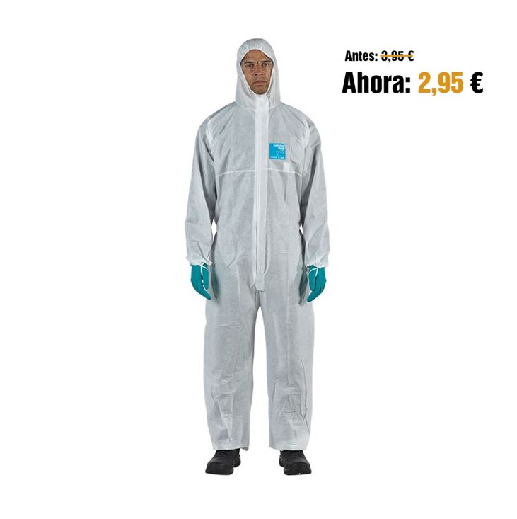 ​​​​​Buzo desechable Ansell Alphatec Microgard 1500 Wh Plus -111, cat. III,  prot. química tipo 5 y 6, antiestático, muy transpirable.