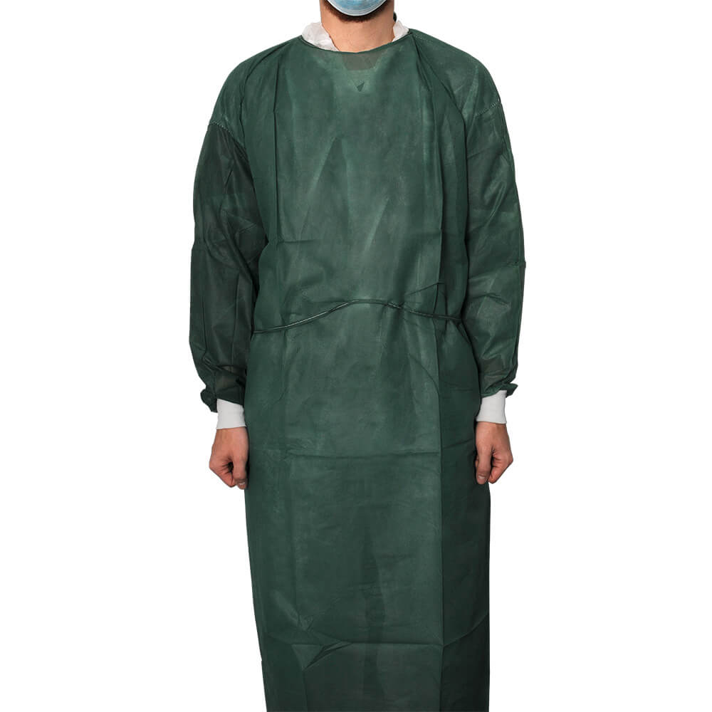 Bata quirúrgica color verd, polipropilè, punys elàstics, talla única 136x140 cm.