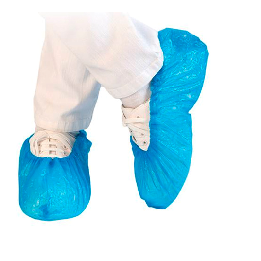 Cubrezapatos impermeable de CPE polietileno azul, caja de 1000 uds.