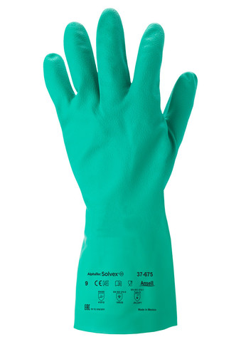  Guant nitril flocat ANSELL Alphatec Solvex 37-675, acabat arenós, 0.38 mm. gruix