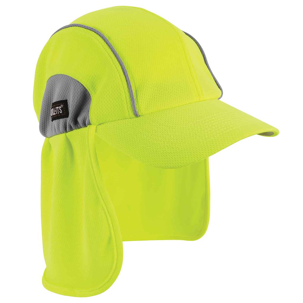 Gorra transpirable con cubrenucas Ergodyne 6650, amarillo a.v. banda antisudor de toalla.