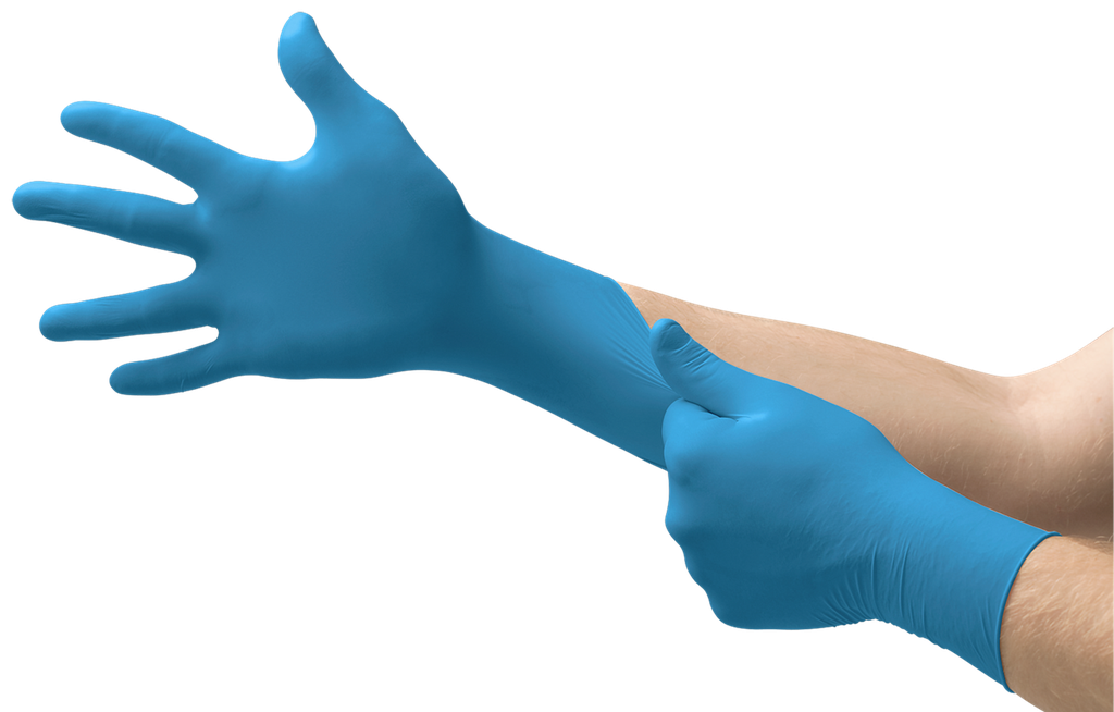 Guantes de nitrilo desechables Ansell TNT 92-670, excelente resistencia química y mecánica, dedos texturados, 0,11 mm. espesor en palma y 0,13 mm. en dedos.
