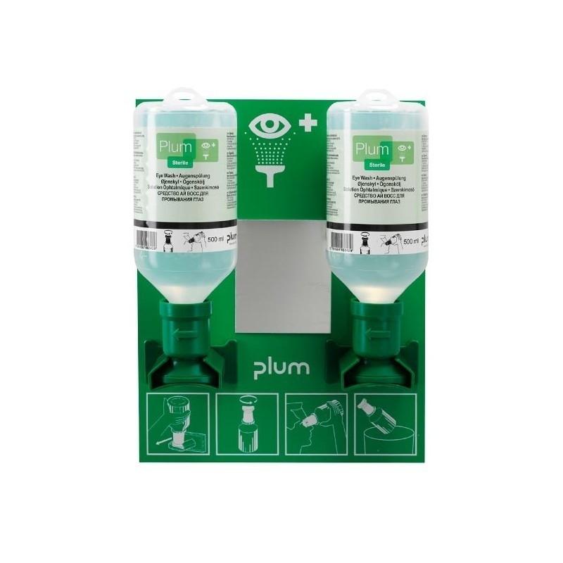 Estació rentaülls de paret oberta PLUM 4694 amb 2 ampolles de 500ml solució salina