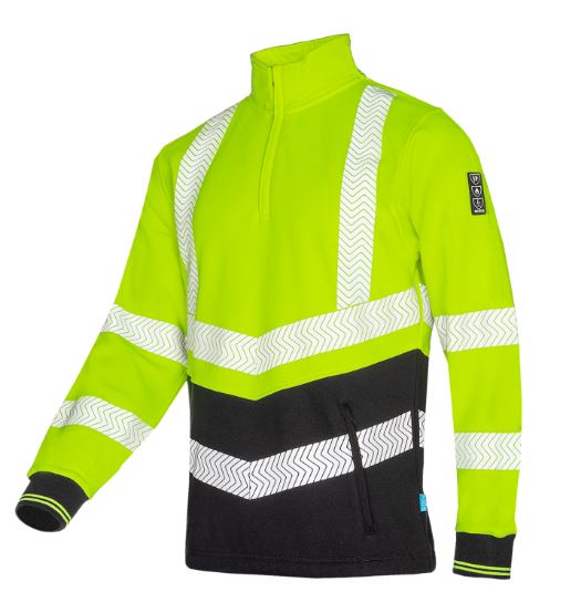 Dessuadora multinorma Sioen Corrin alta visibilitat, mitja cremallera, 2 butxaques laterals amb cremallera, arc elèctric, antiestàtica, ignífuga, antibacteriana