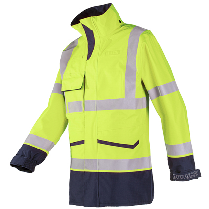 Parka multinorma alta visibilidad SIOEN Falcon, ignífuga, antiestática, arco eléctrico, soldadura, muy ligera, posibilidad de acoplar forros para frío