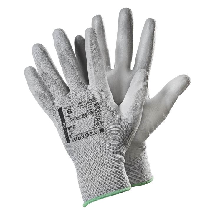 Guant Tegera 868 de poliuretà gris sobre polièster, galga 13