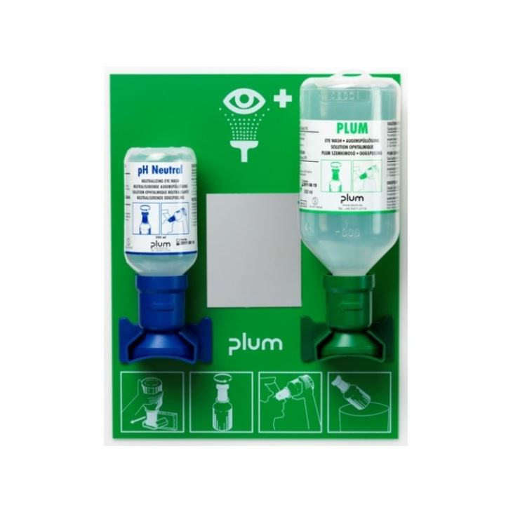 [4770] Estación lavaojos de pared PLUM con botella 200 ml PhNeutral y 500 ml de solución de lavado ocular.