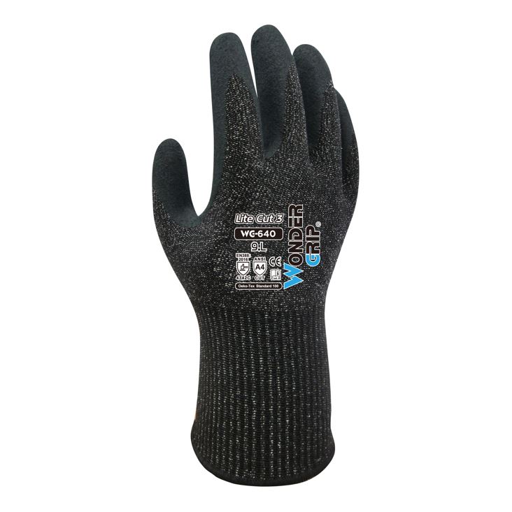 Guante anticorte nivel C Wonder Grip WG-640, diseño anatómico, espuma de nitrilo de máximo agarre