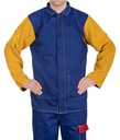 ​Chaqueta Weldas 33-3060 Yellowjacket® azul algodón ignífuga con mangas en cuero serraje vacuno. EN ISO 11611:2015 Class 1/A1+A2