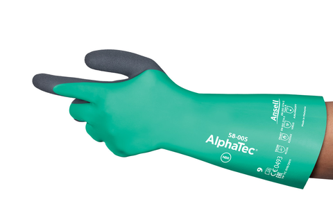 Guante Ansell Alphatec 58-005, exclusiva mezcla de nitrilo y neopreno, 35 cm. EN374-1 tipo A, EN407