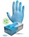 Guantes de nitrilo desechables biodegradables Traffi TD01, color azul, 3.5 gramos, certificado huella de carbono neutro