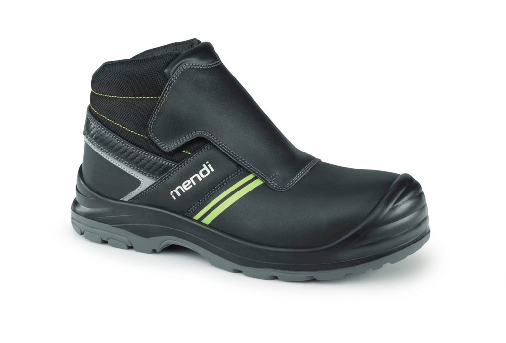 Bota Mendi Ferro en de piel flor negra hidrofugada, cierre velcro, suela HRO para entornos de calor,  S3 CI SRC ESD