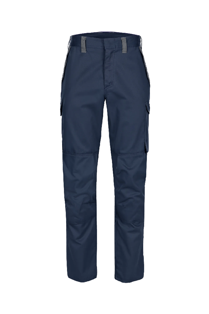 Pantalones Sioen Soyuz ignífugo y antiestático, soldadura clase 2, protección arco eléctrico APC2 - ELIM 25 cal/cm², bolsillos para rodilleras, 450 gr/m², azul marino/gris antracita 