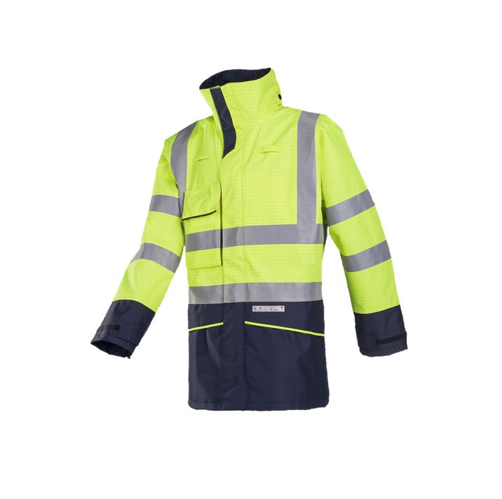 Parka Sioen Hedland ignífuga antiestàtica alta visibilitat, impermeable i transpirable, protecció limitada prod. químics.