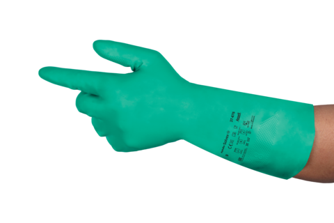  Guant nitril flocat ANSELL Alphatec Solvex 37-676, acabat en rombes, 0,38 mm. gruix