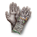 Guante anticorte Metalfit nivel F, hilo acero, poliamida y polietileno, baño pu clean en palma, refuerzo costura pulgar índice, compatible con pantallas táctiles.