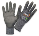 Guante anticorte Metalfit nivel F, hilo acero, poliamida y polietileno, baño pu clean en palma, refuerzo costura pulgar índice, compatible con pantallas táctiles.