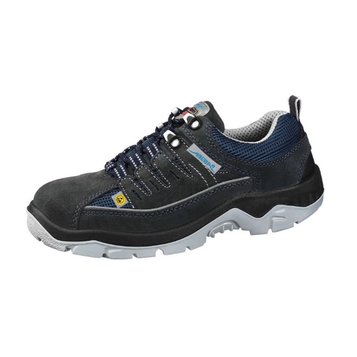 Zapato ESD deportivo de Abeba serraje y tejido transpirable azul, detalles reflex. S1P